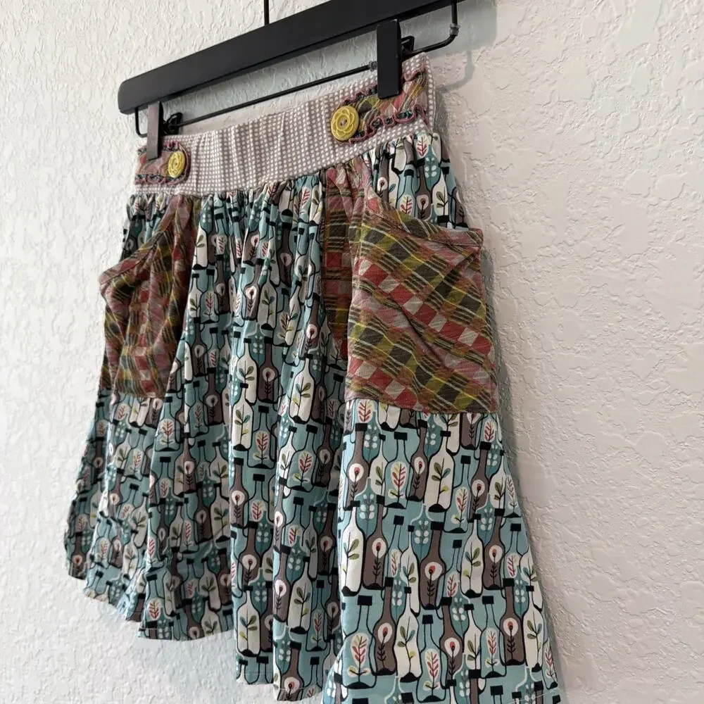 Matilda Jane Gabby Twirl Skirt Bottle Print With Plaid Pockets Girls Size 12